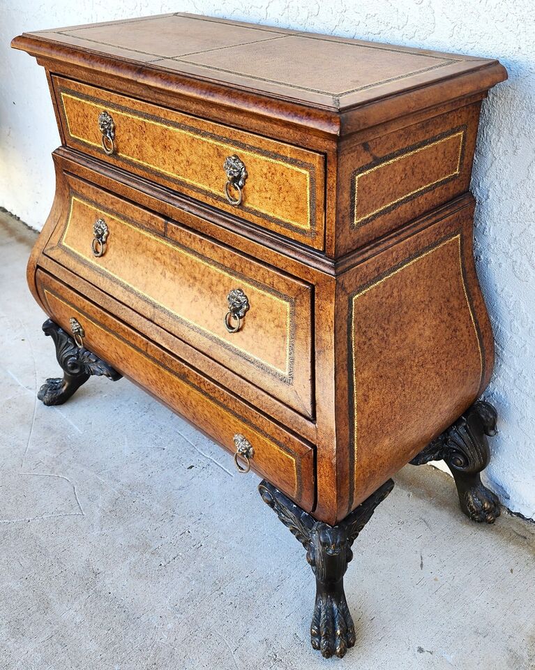 Italian Bombay Chest Commode Leather Wrapped Nightstand Bedside Table