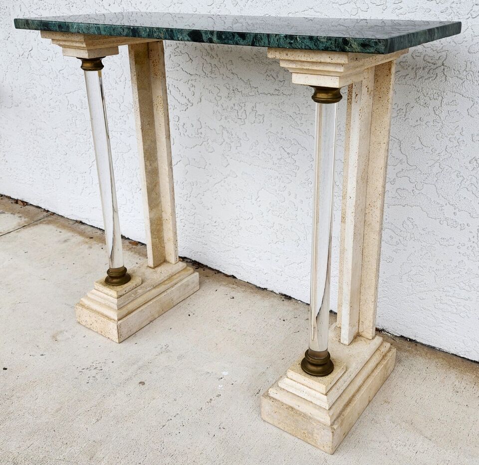 Italian Neoclassical Console Table Lucite Marble 1970s