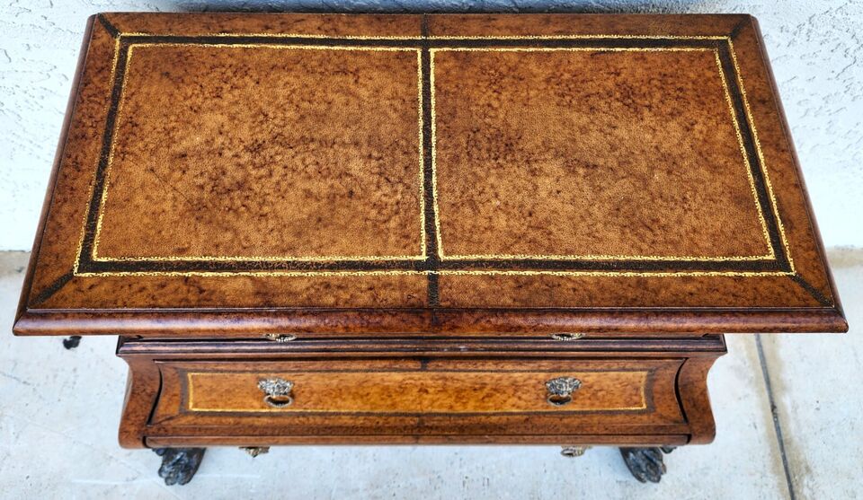 Italian Bombay Chest Commode Leather Wrapped Nightstand Bedside Table