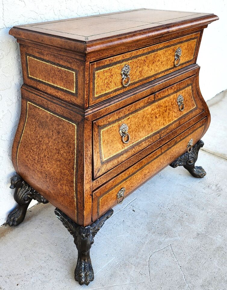 Italian Bombay Chest Commode Leather Wrapped Nightstand Bedside Table