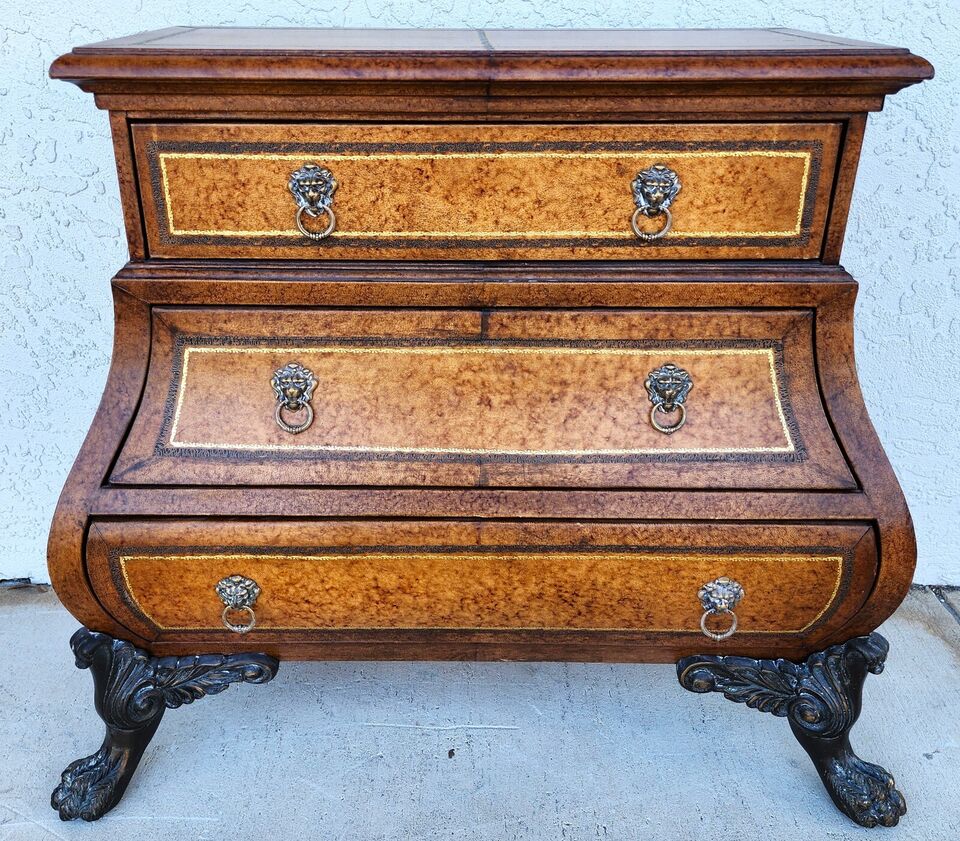 Italian Bombay Chest Commode Leather Wrapped Nightstand Bedside Table