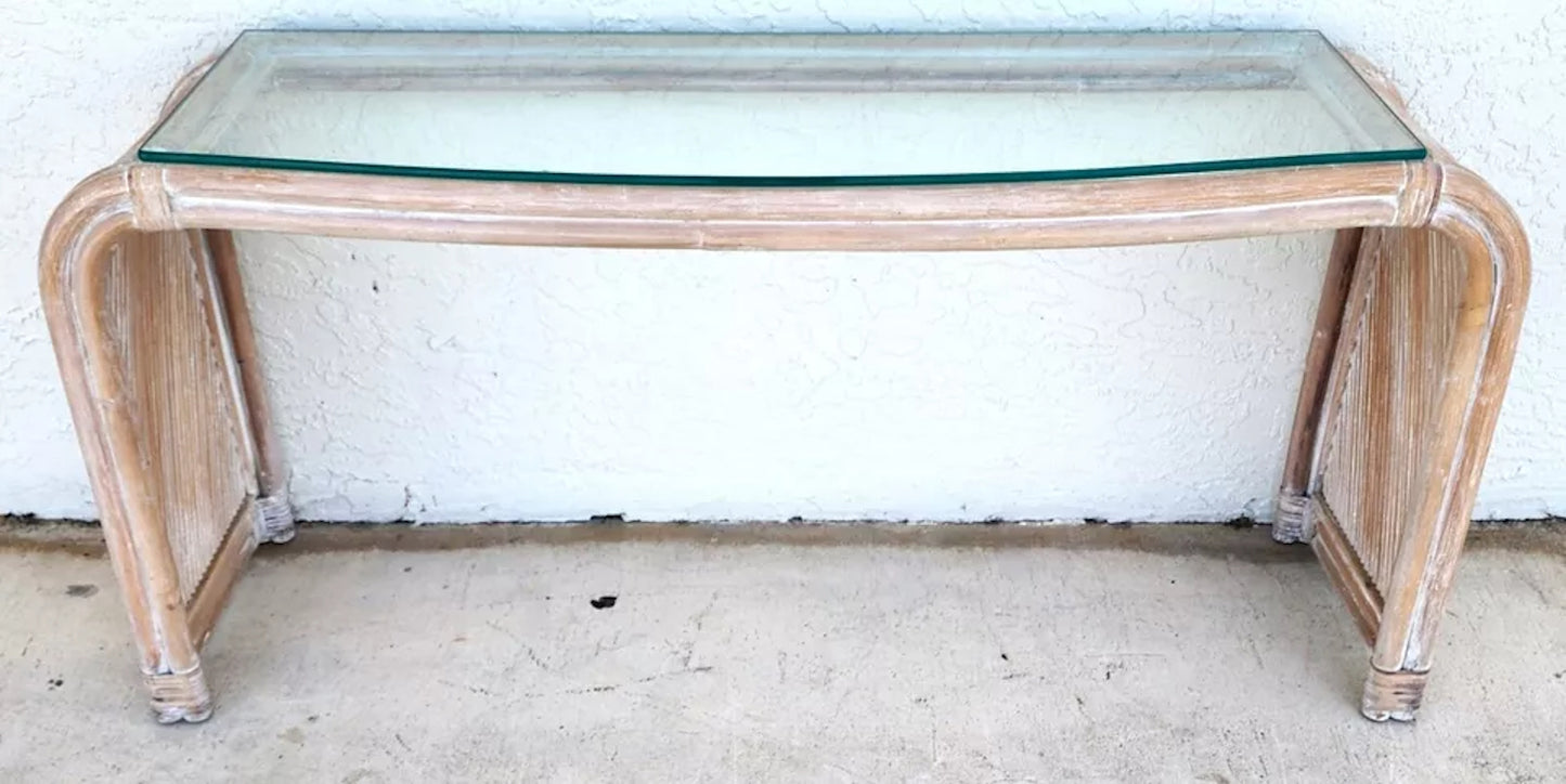 Set of Blonde Bamboo Waterfall Side Console Tables