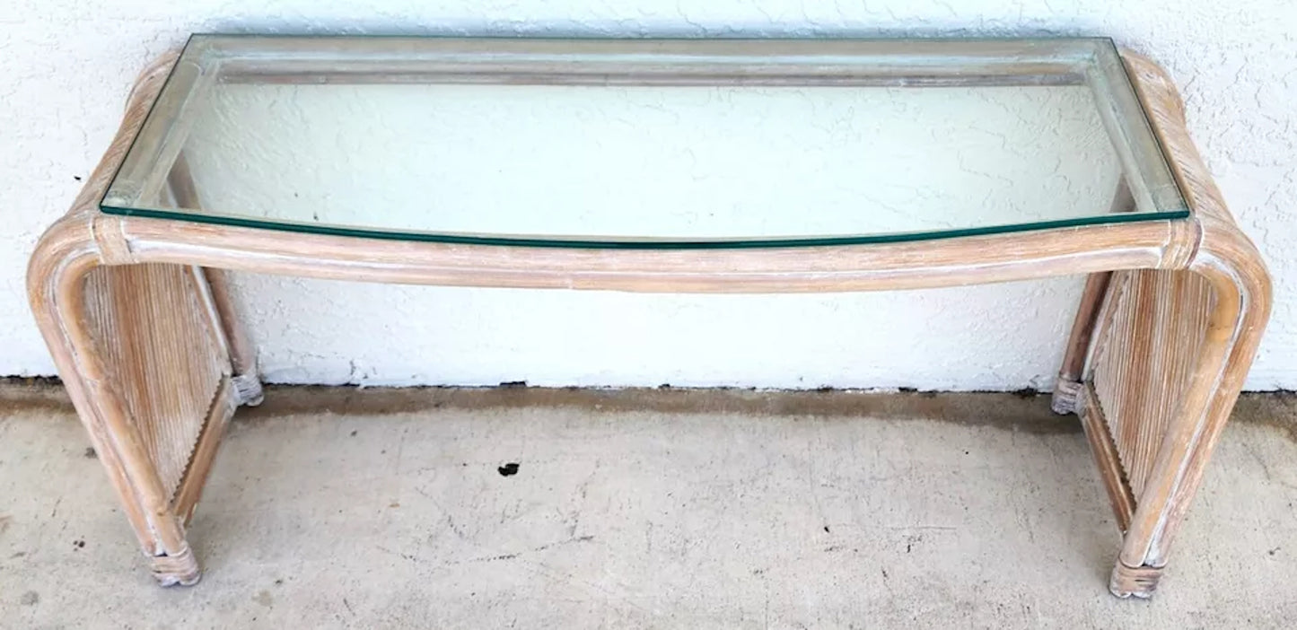 Set of Blonde Bamboo Waterfall Side Console Tables