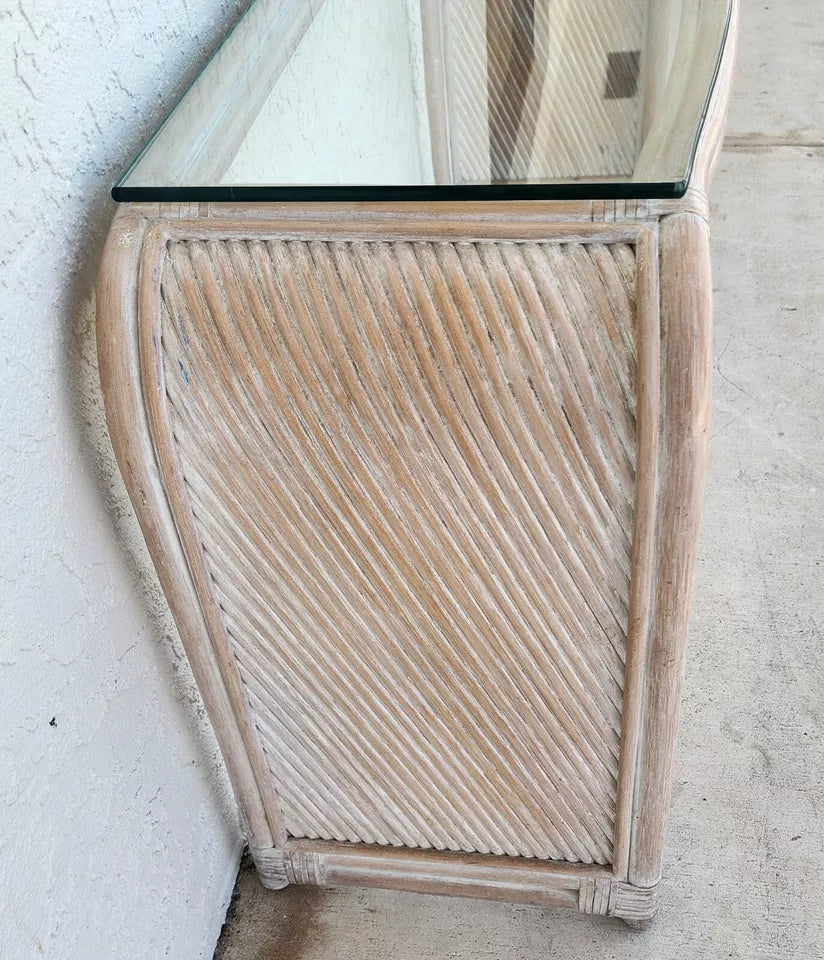 Set of Blonde Bamboo Waterfall Side Console Tables