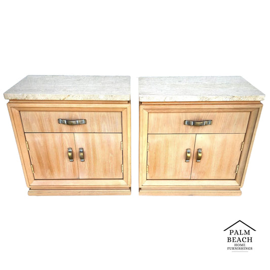 Thomasville Nightstands Blonde Marble Tops Pair
