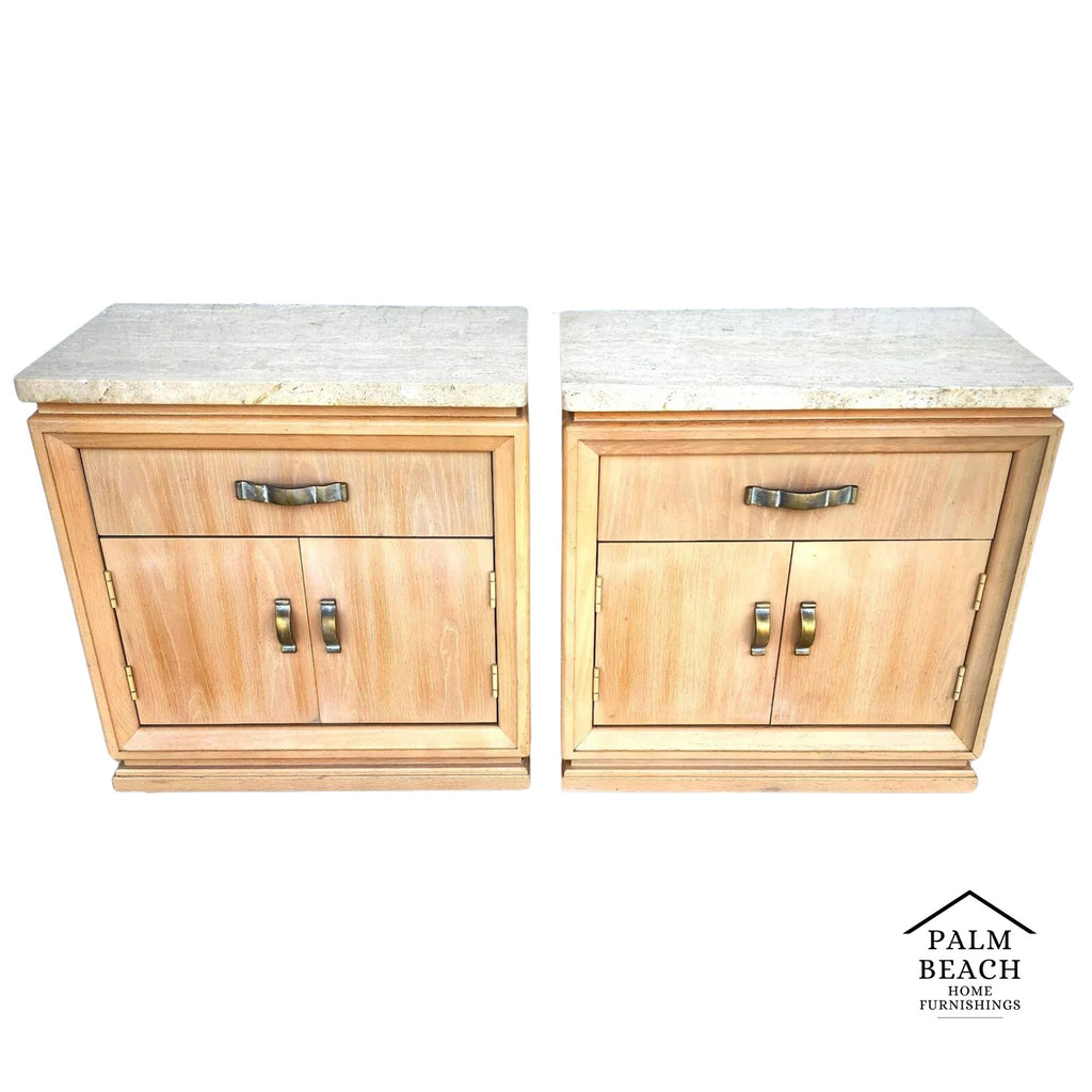 Thomasville Nightstands Blonde Marble Tops Pair