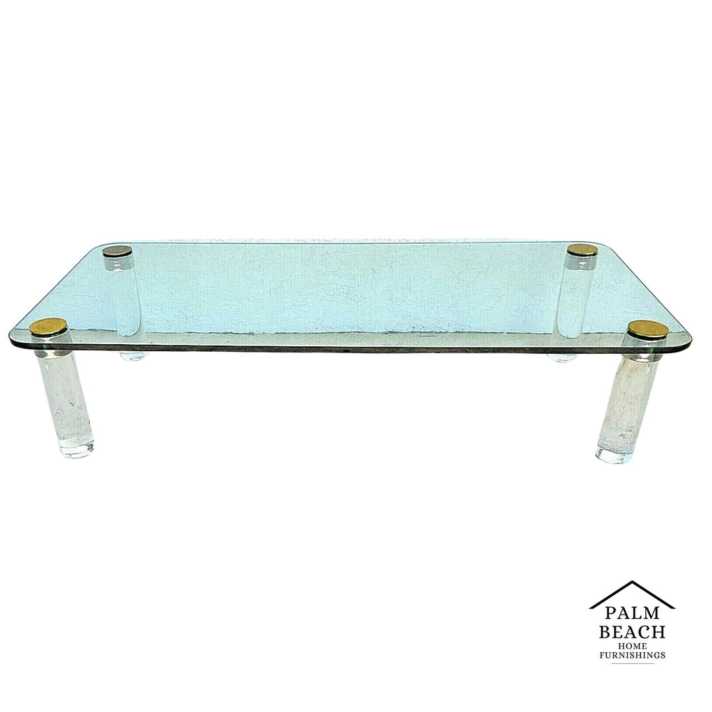 Lucite Coffee Table by LEON ROSEN For PACE COLLECTION Glass Brass Chrome