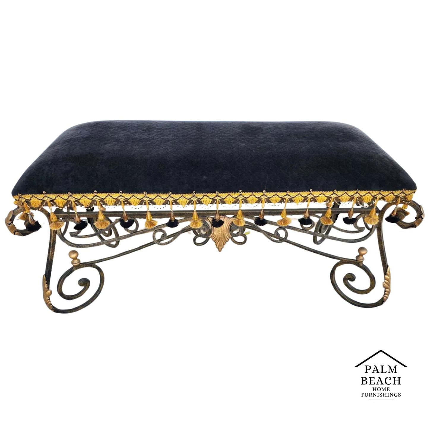 Vintage Italian Scrolled Wrought Iron Vanity Bench