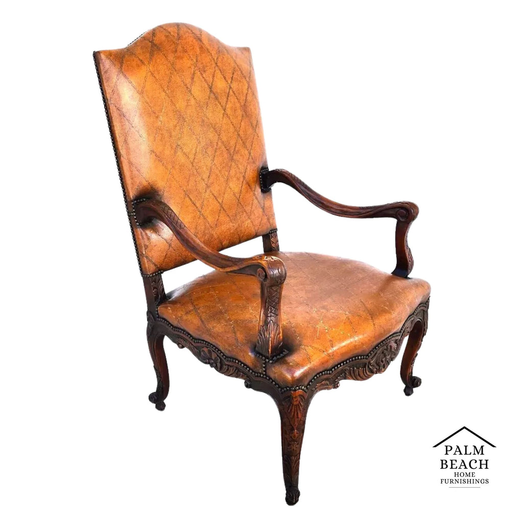 Theodore Alexander French Louis XV Leather Arm Chair