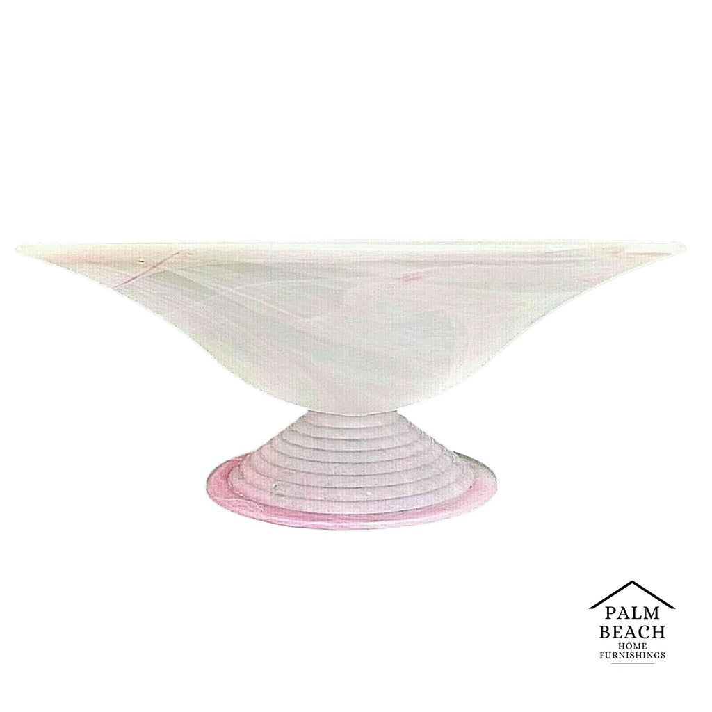 Large 20" MURANO Lavorazione Pink Swirl Footed Serving Centerpiece Display Bowl