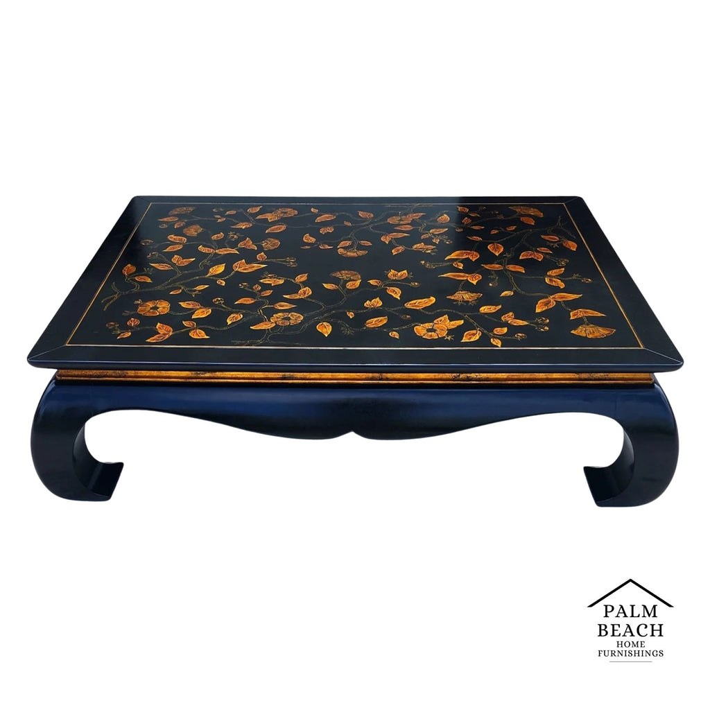 Huge Ming Chinoiserie Coffee Table Lacquered Hand Painted 63"