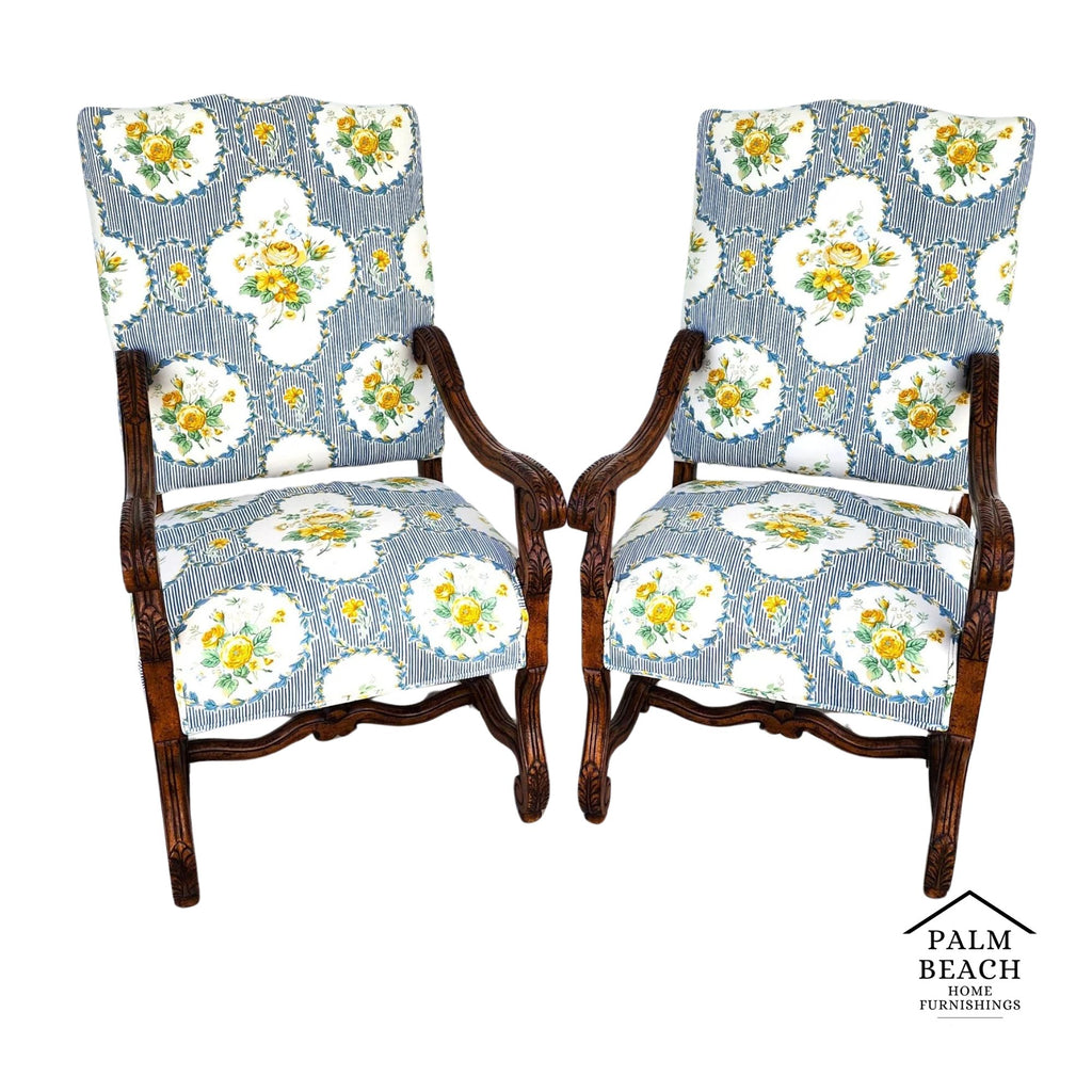 CENTURY FURNITURE Louis XIII Os de Mouton Armchairs a Pair