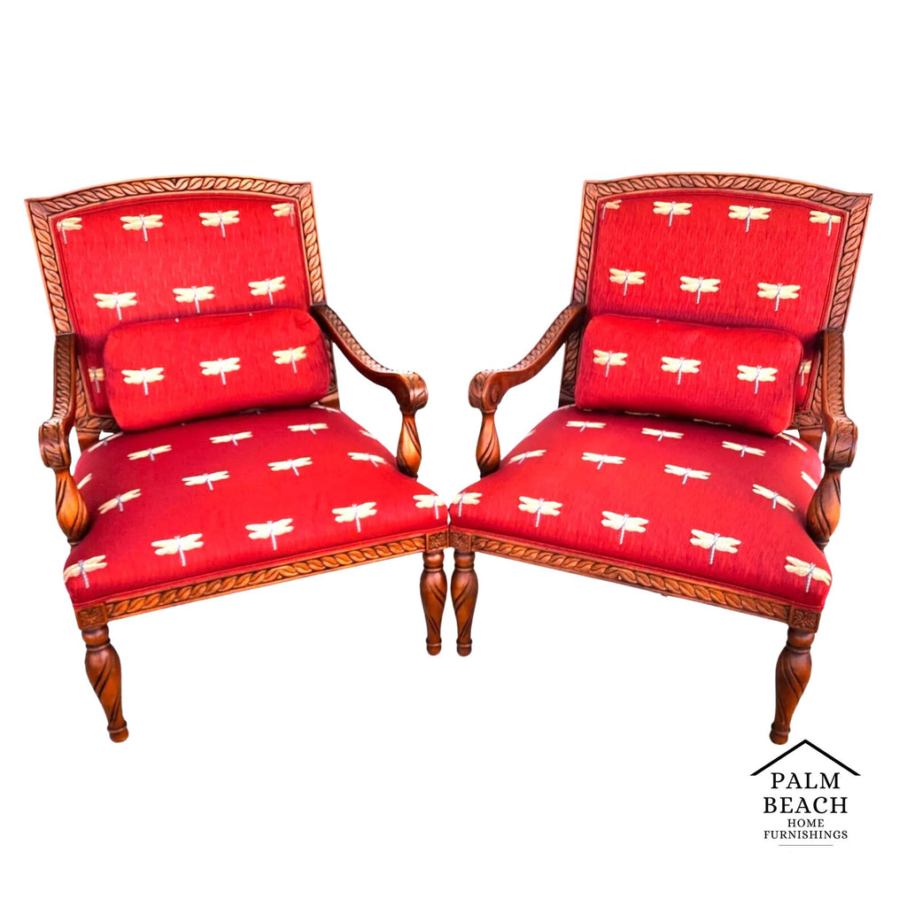 Oversized Armchairs with Dragonflies Pair by Fairfield