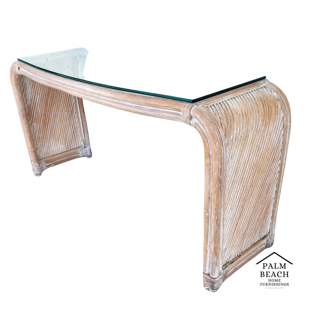 Blonde Bamboo Waterfall Console Sofa Table Low Profile