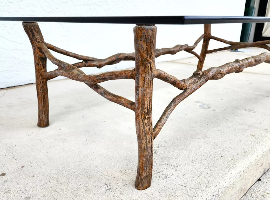 Faux Bois Branch Coffee Table Metal & Glass