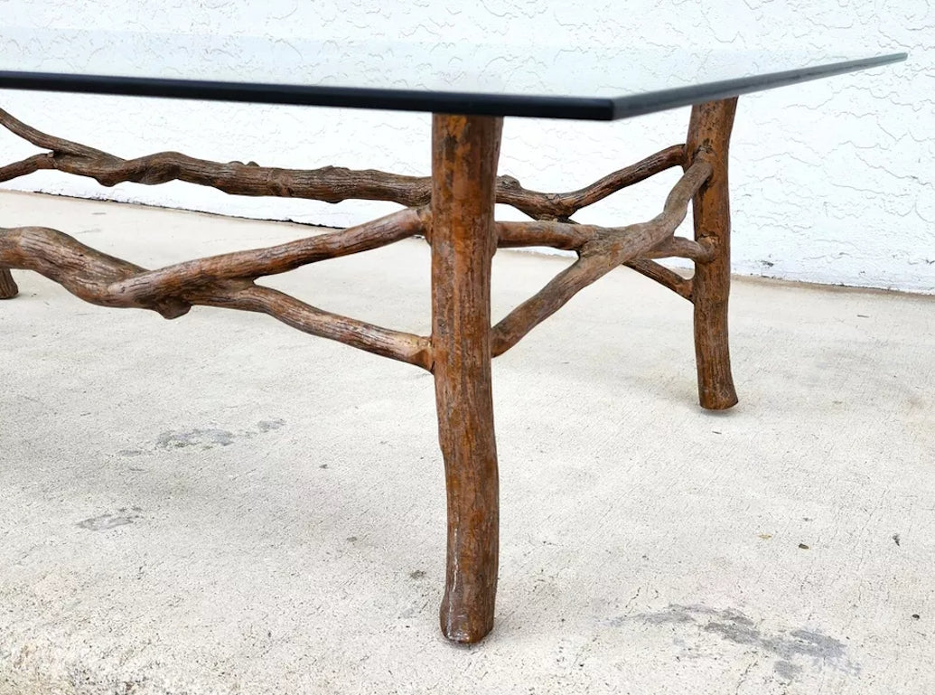 Faux Bois Branch Coffee Table Metal & Glass