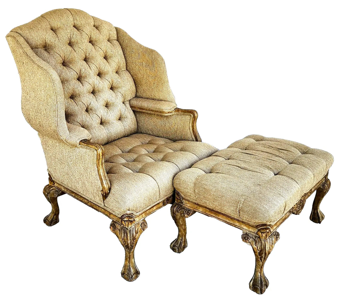French Louis XV Wingback Chair & Ottoman