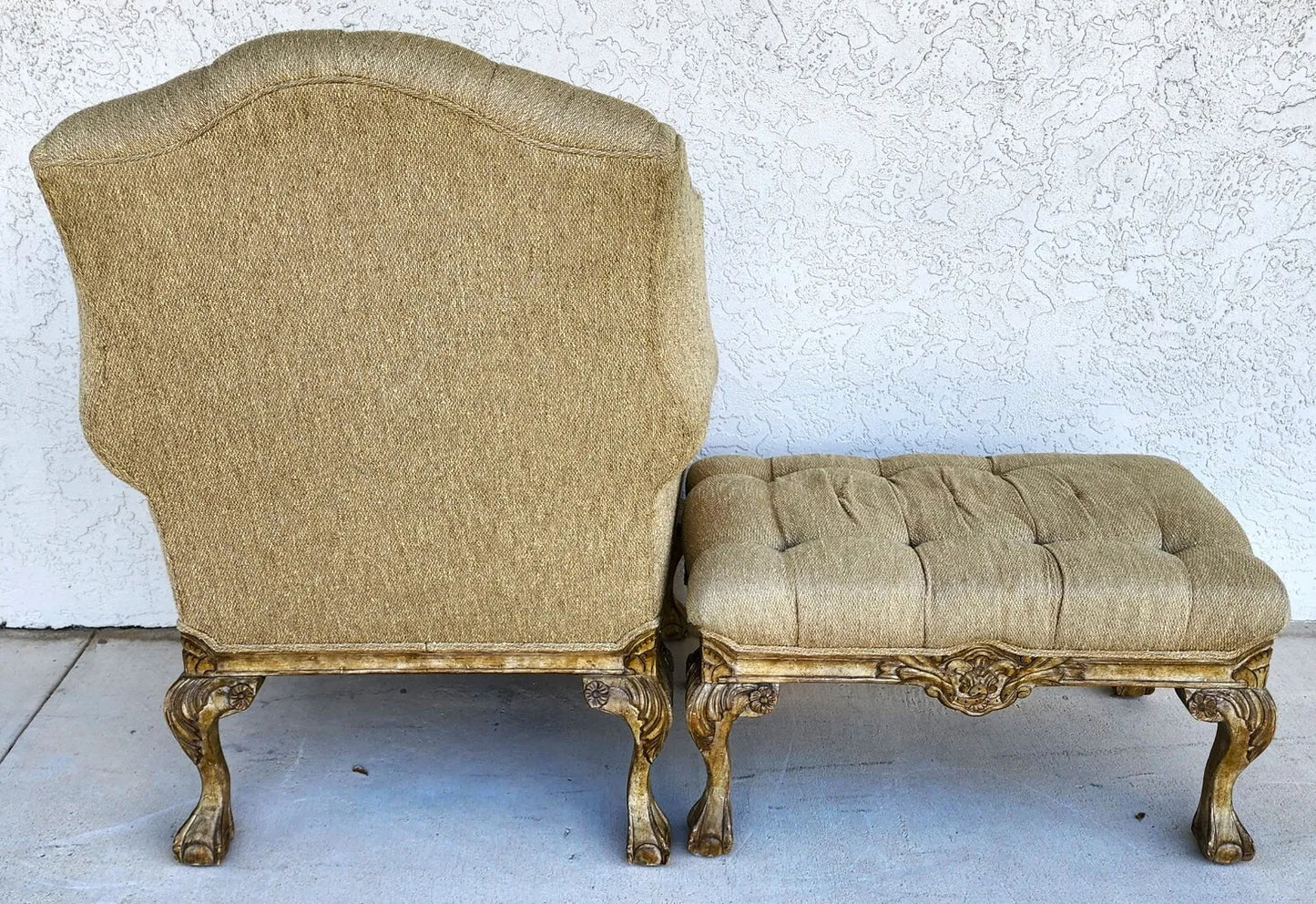 French Louis XV Wingback Chair & Ottoman