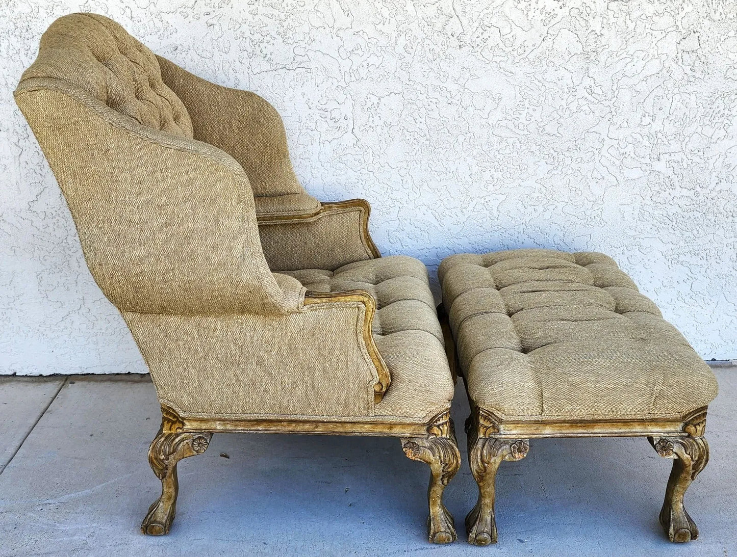 French Louis XV Wingback Chair & Ottoman