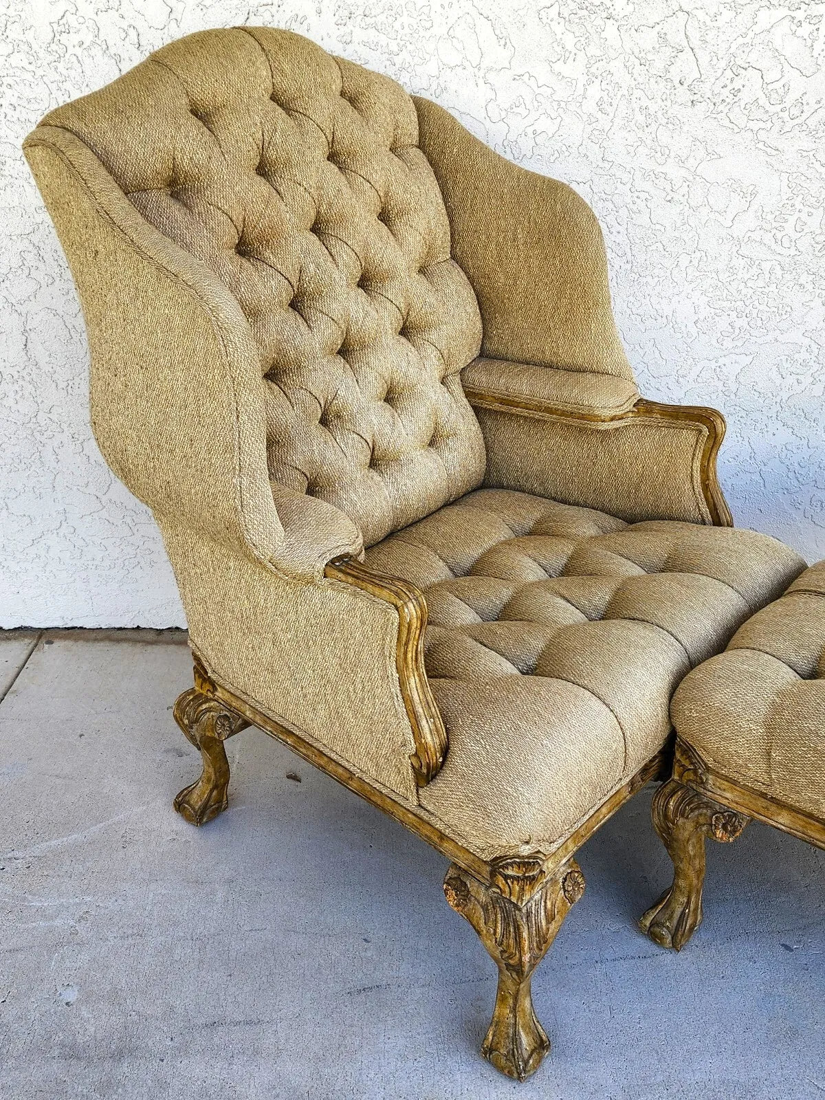 French Louis XV Wingback Chair & Ottoman