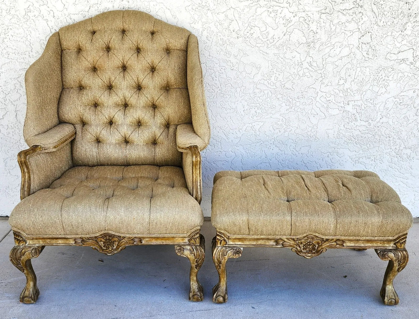 French Louis XV Wingback Chair & Ottoman