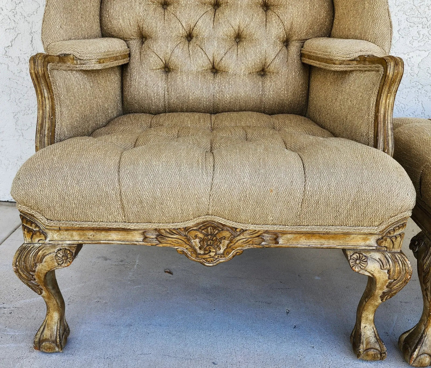 French Louis XV Wingback Chair & Ottoman