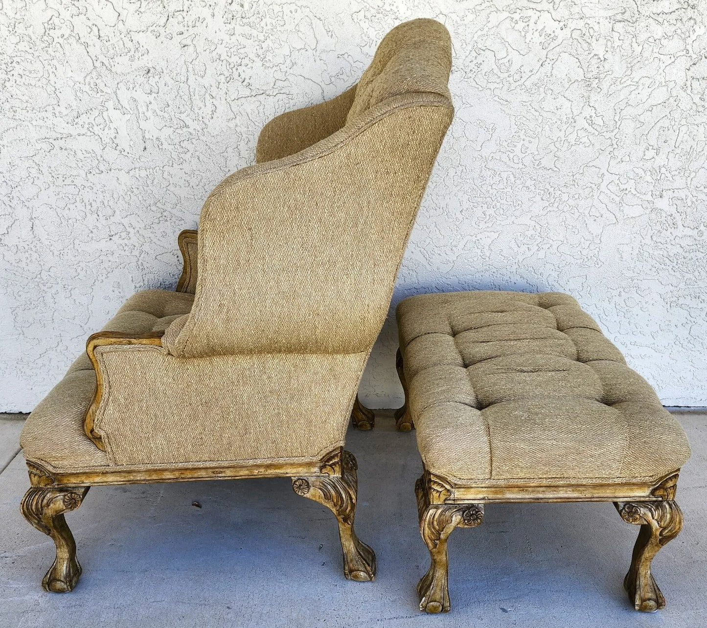 French Louis XV Wingback Chair & Ottoman