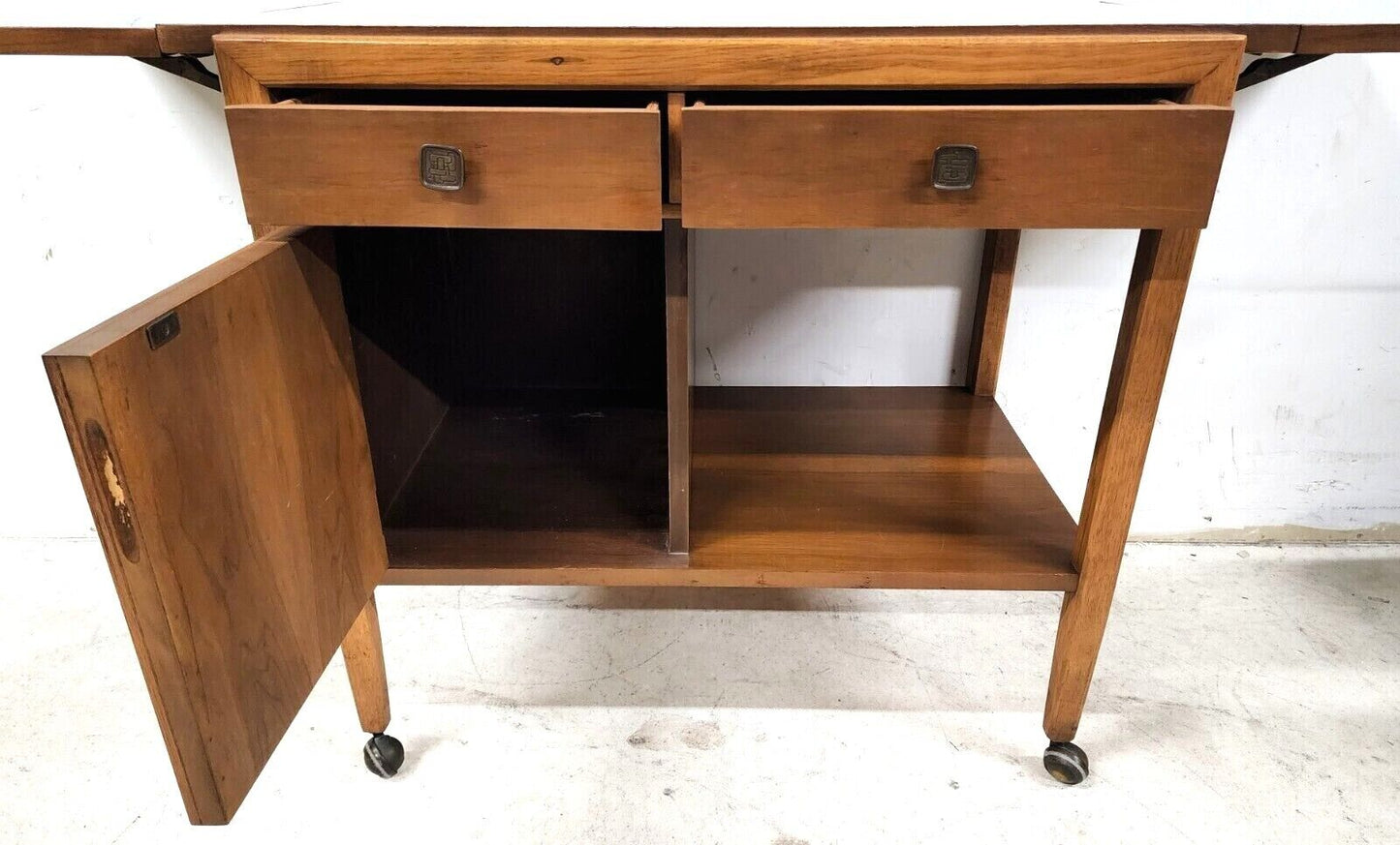 Vintage MCM Walnut Rolling Sideboard Buffet Bar Cart by KROEHLER