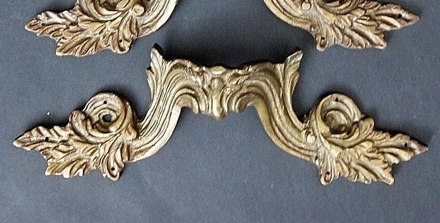 Door Drawer Pulls Handles Ornate Acanthus Leaf Gilt Bronze - Set of 2