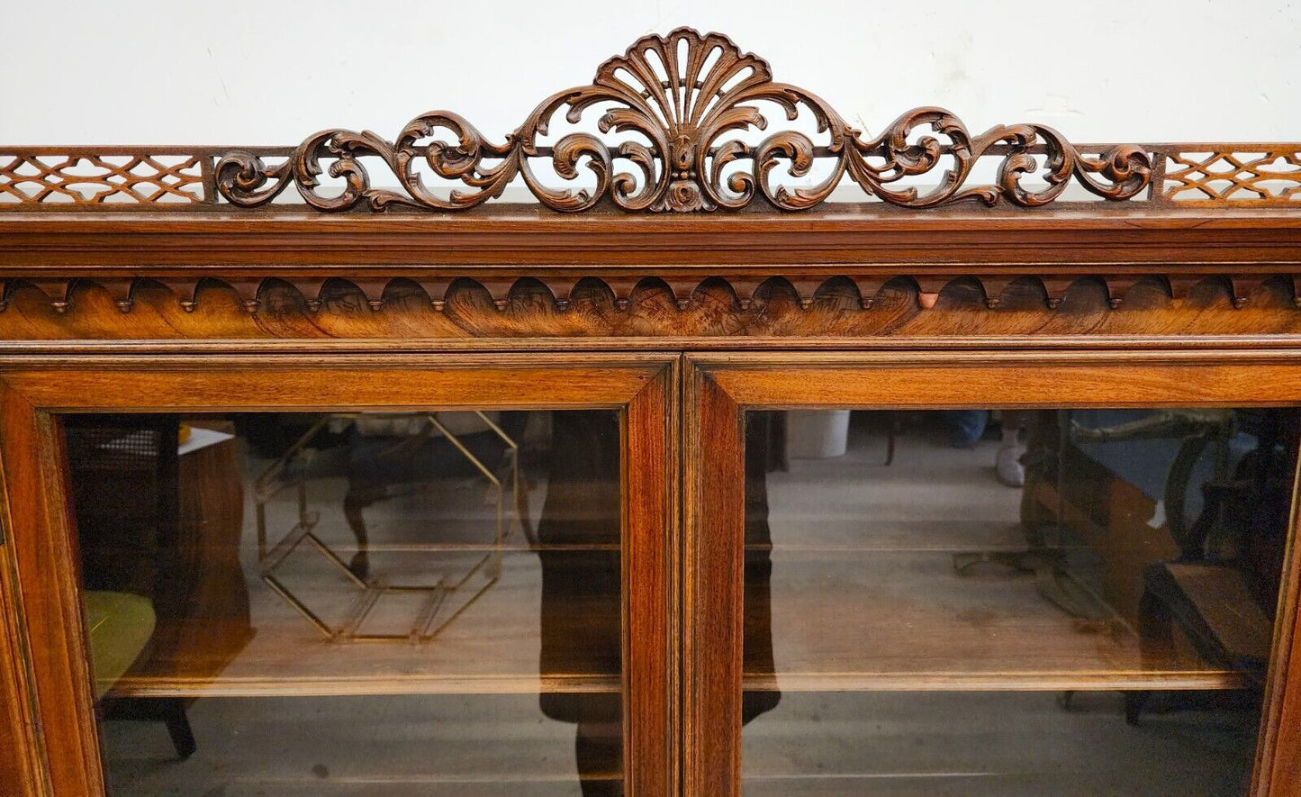 Antique China Cabinet Chippendale in Walnut by ROYAL FURNITURE Co