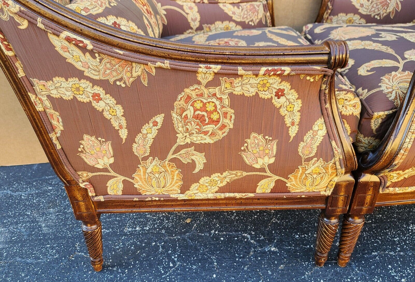 Antique Pair of Silk Armchairs by ROBERT ALLEN