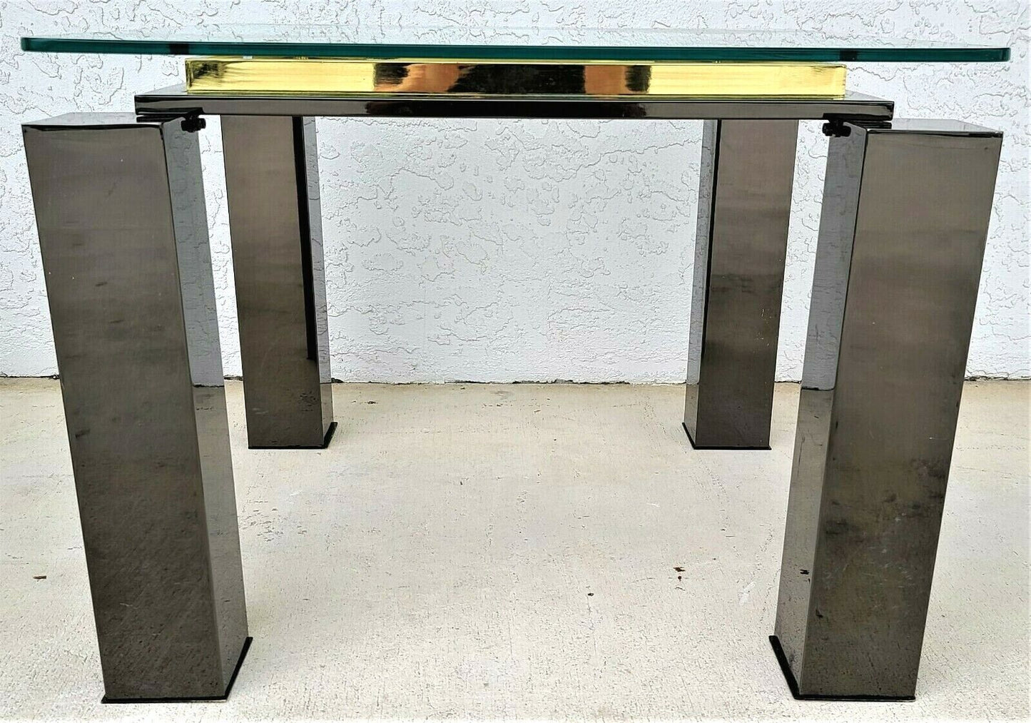 MCM Milo Baughman Style Italian Black Chrome Brass Glass Coffee Side End Table