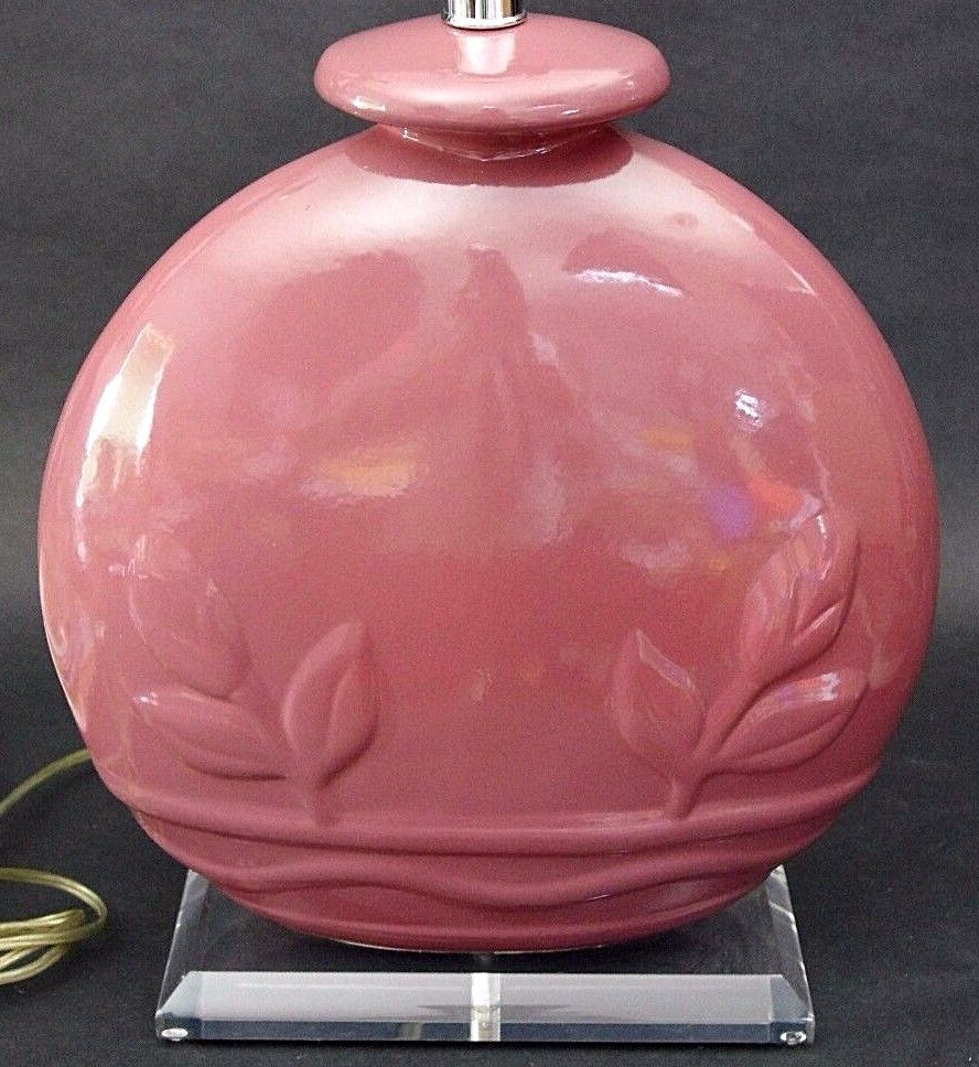 Vtg Ceramic Embossed Tulip Floral Lucite Table Lamp