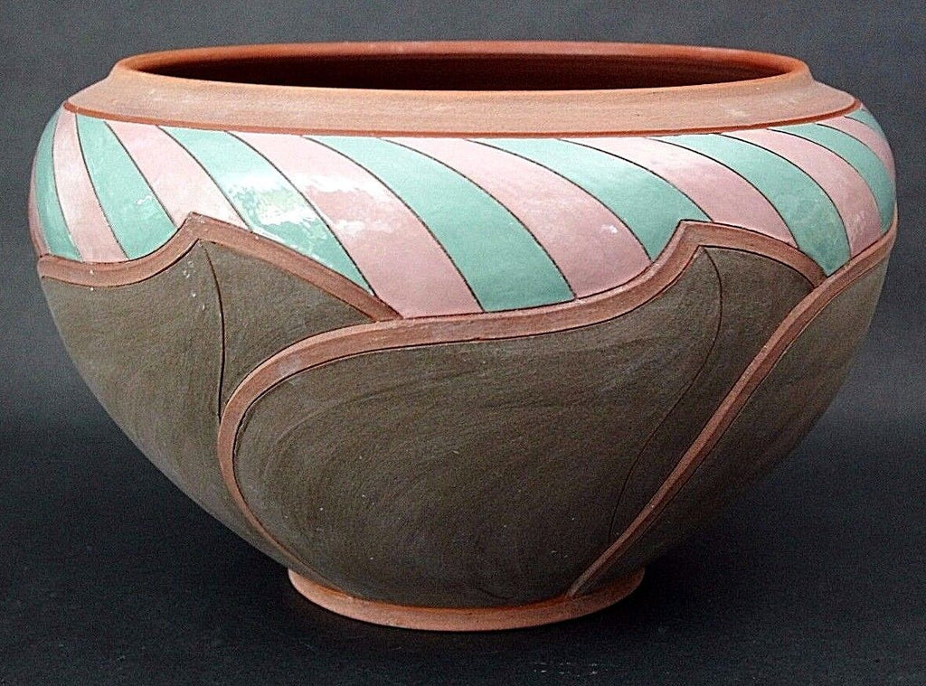 VINTAGE DON CORNETT POLYCHROME INCISED CERAMIC POTTERY BOWL POT BOWL SIGNED