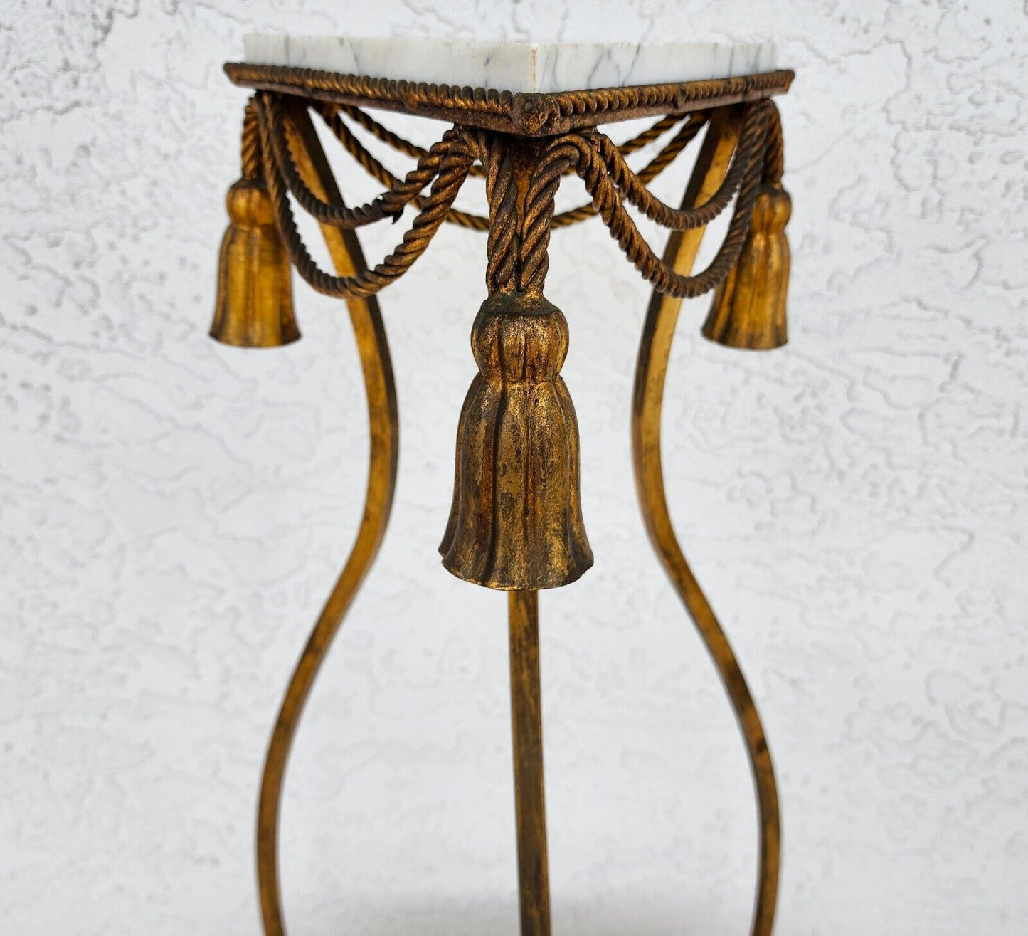 Rope and Tassel Gilt Pedestal with Carrera Marble Vintage