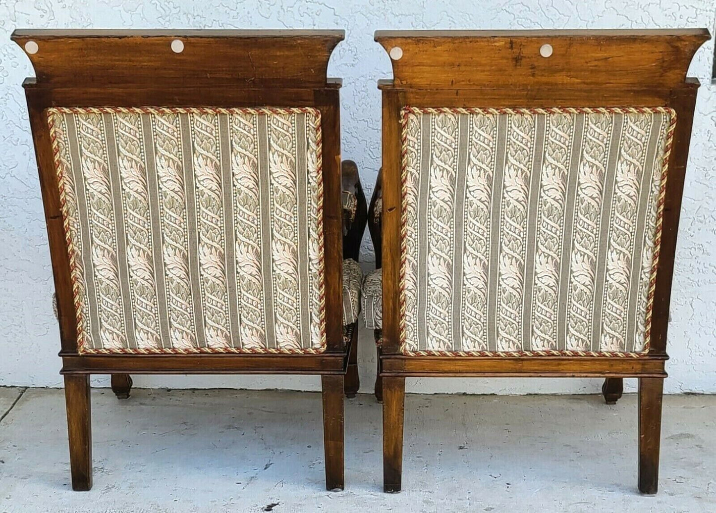 Egyptian Revival Carved Cobra & Isis Wings Mahogany Armchairs - A Pair