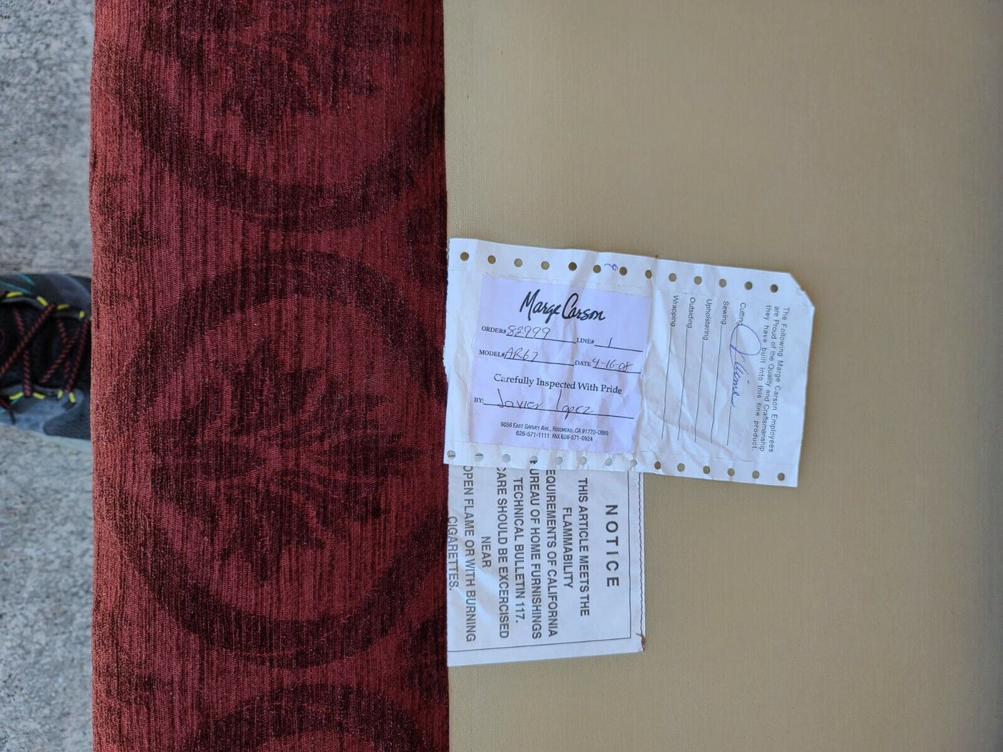 Oversized MARGE CARSON Damask Wingback Chair With Rolling Ottoman