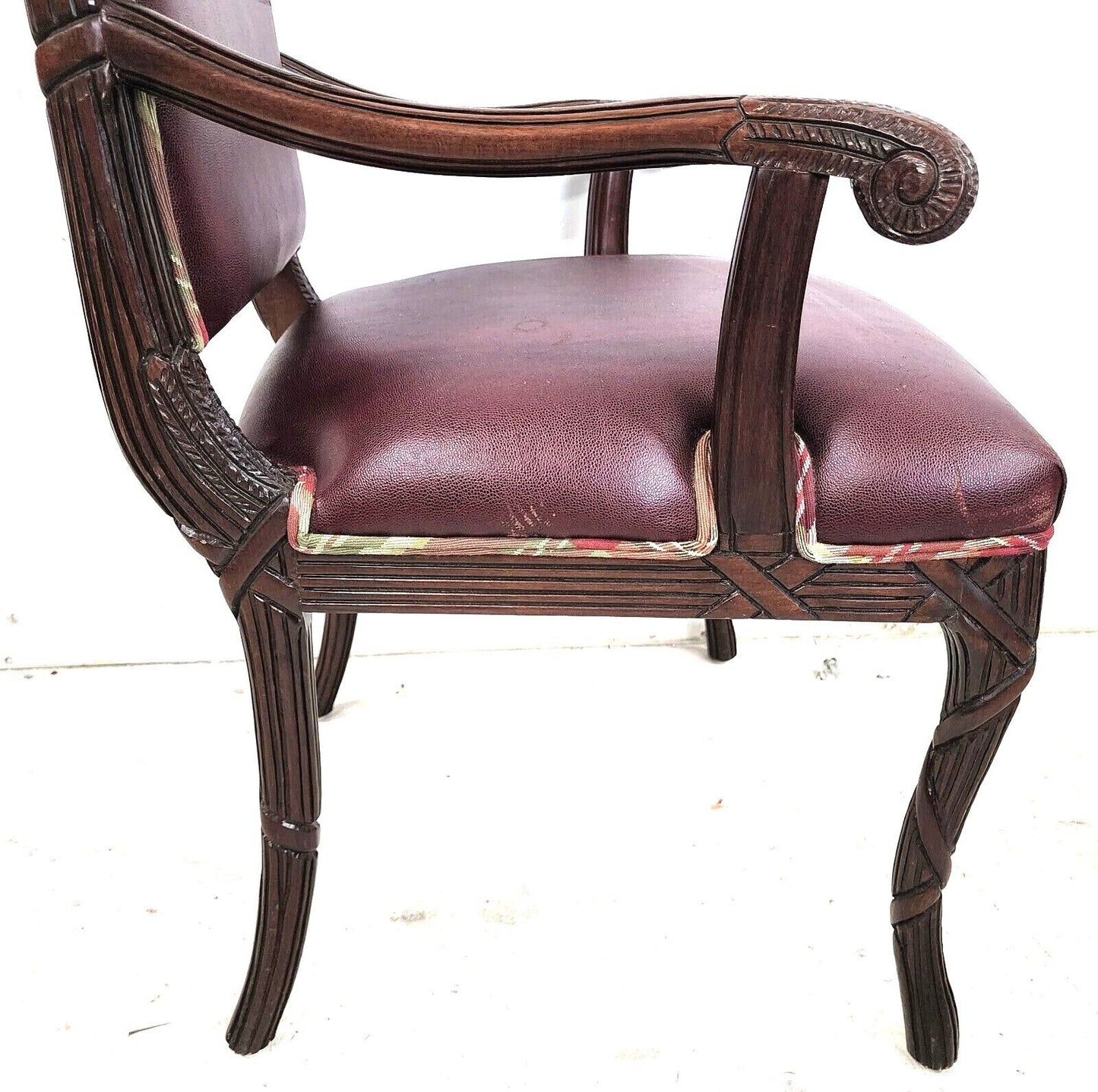 Vintage French Carved Solid Mahogany Dining Armchairs