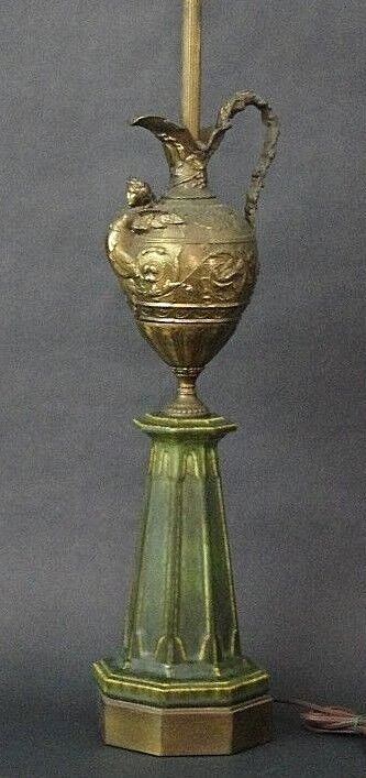 Vintage Westwood Ind Brass Cherub Angel Ewer Pitcher Ceramic Table Lamp 40"