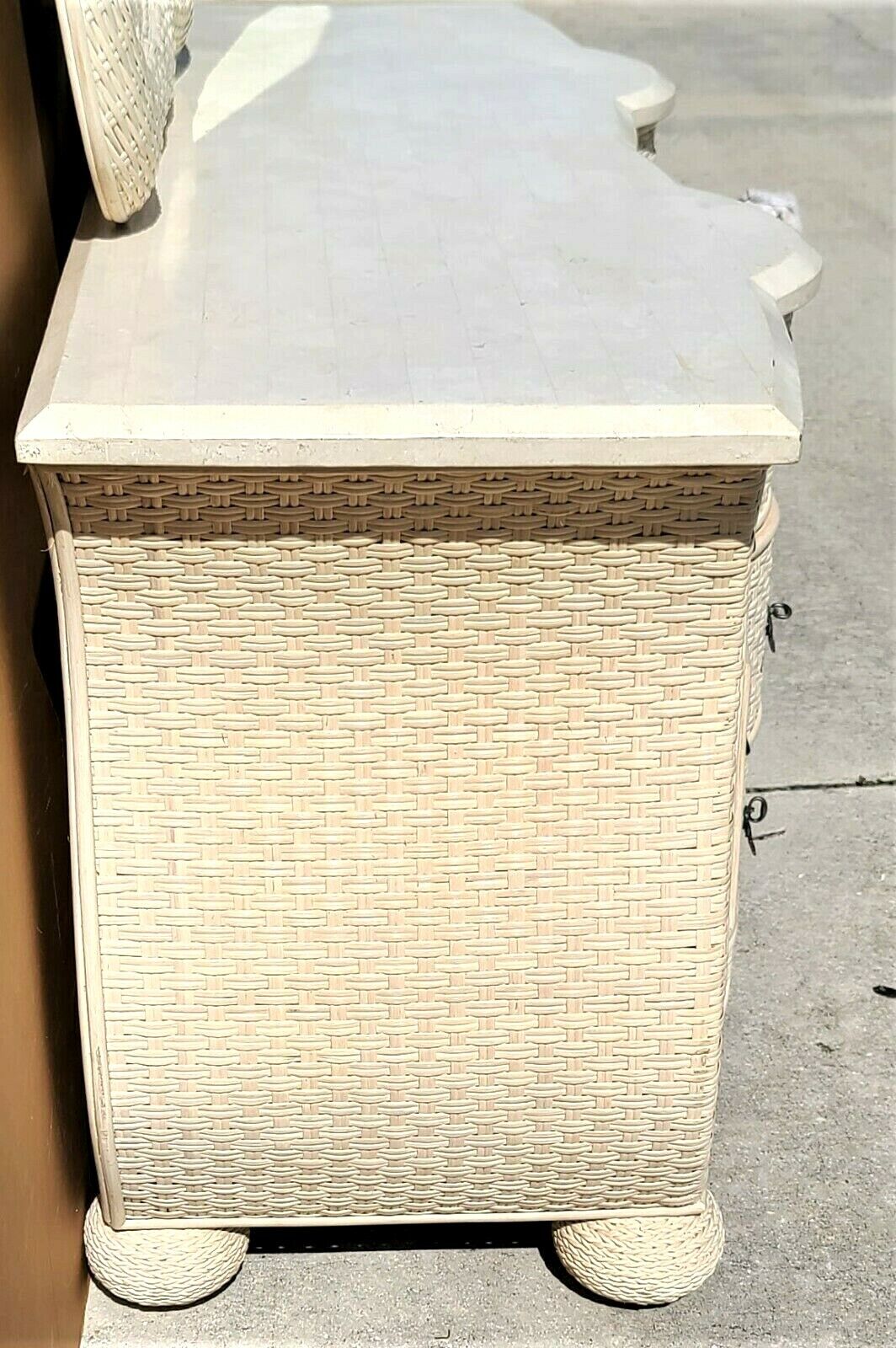 Whitecraft by Woodard French Wicker & Tessellated Stone Top Dresser