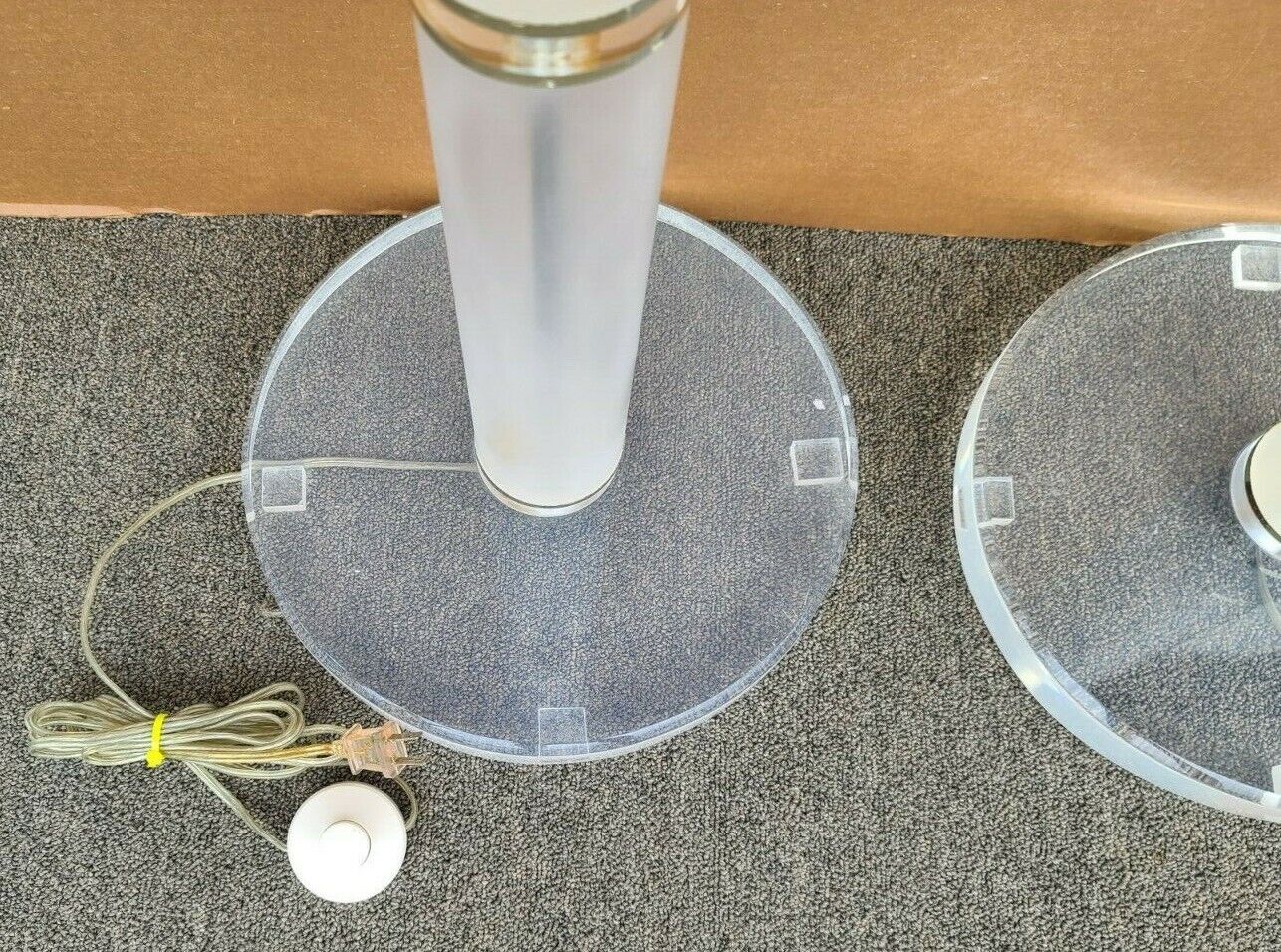 Pair of 1970's Mid Century Modern OPTIQUE Style Lucite & Brass Floor Lamps
