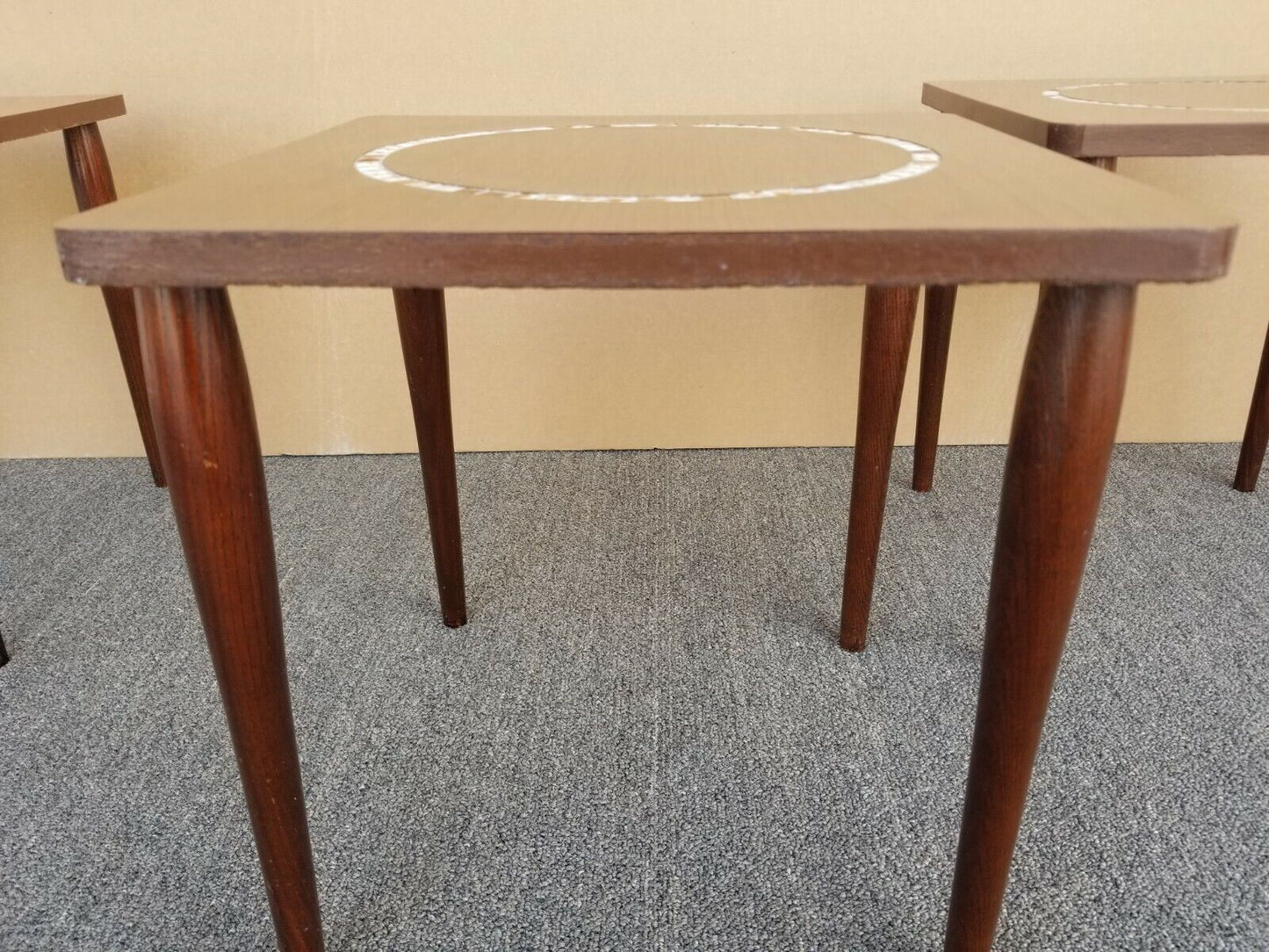 Set of 3 Vintage Mid Century Modern Tile Mosaic Stackable Drink Side Tables