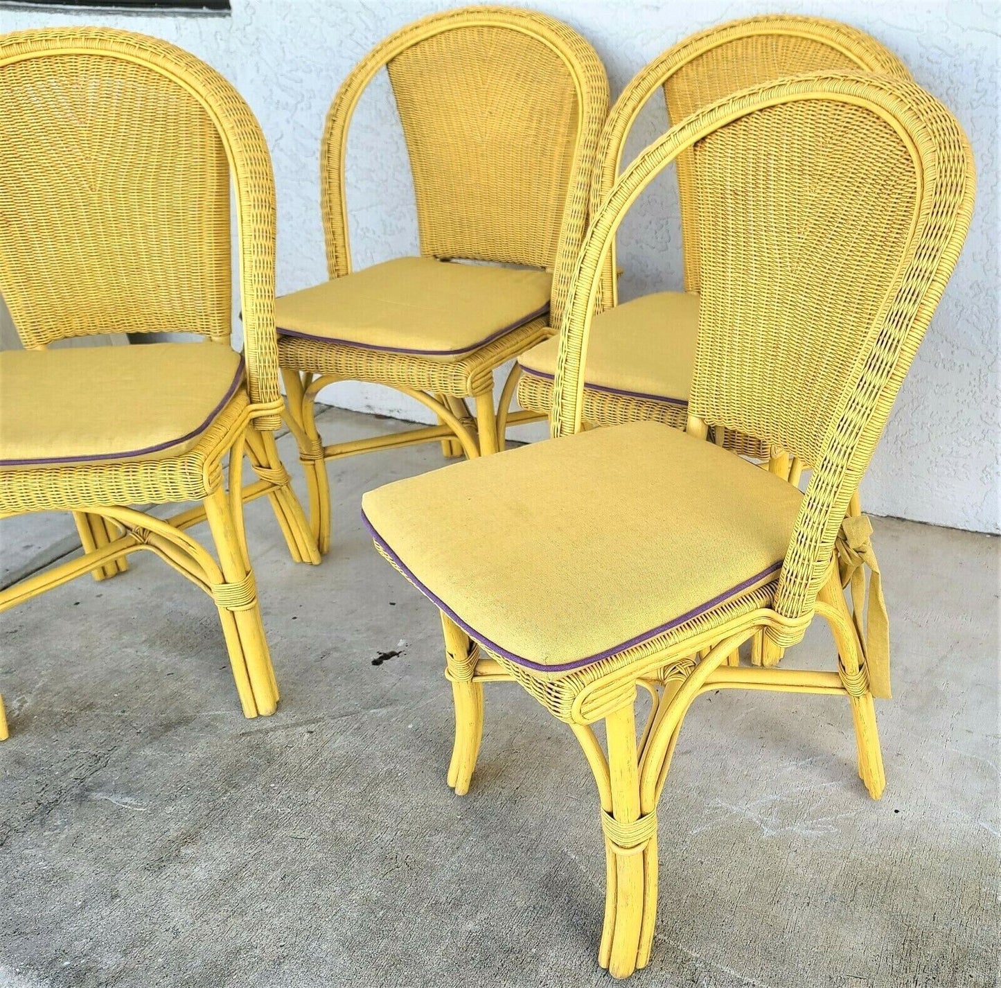 PALECEK Weather Resistant Wicker Dining Chairs w Washable Cushions - Set of 4