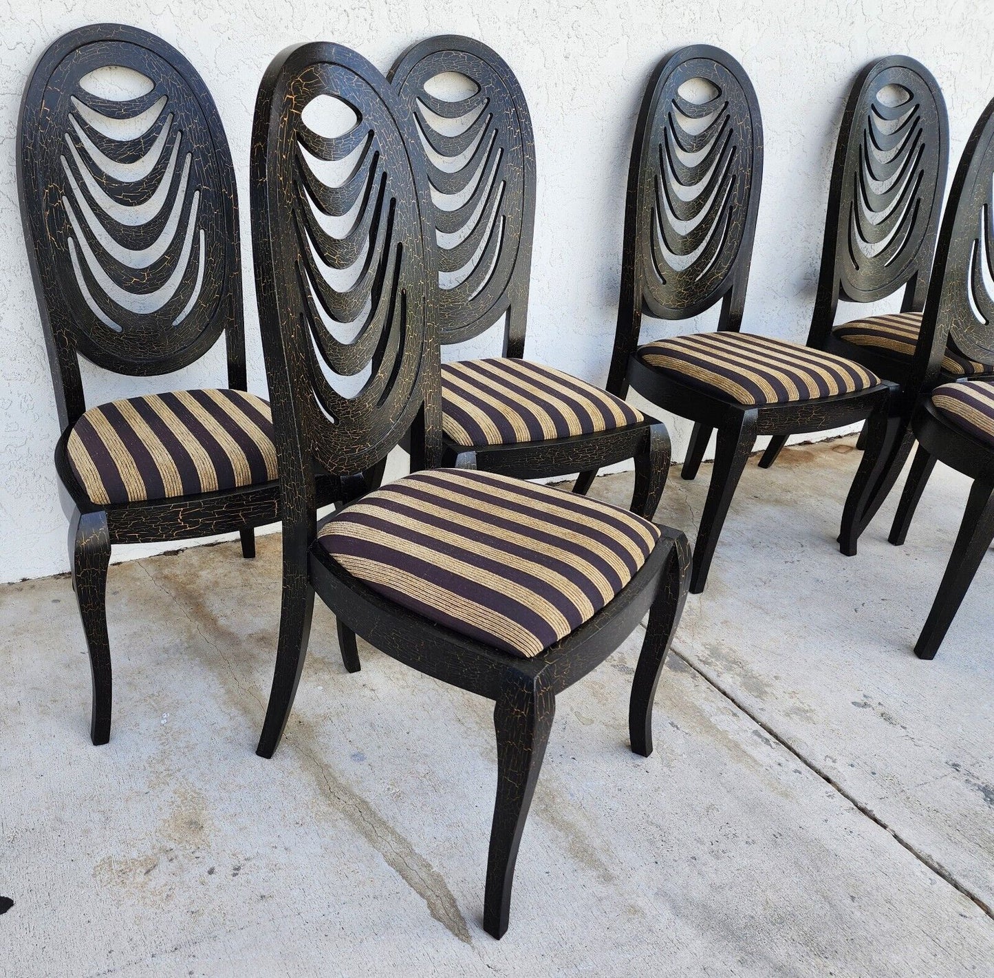 Set of 6 Draped Back Solid Wood Dining Chairs