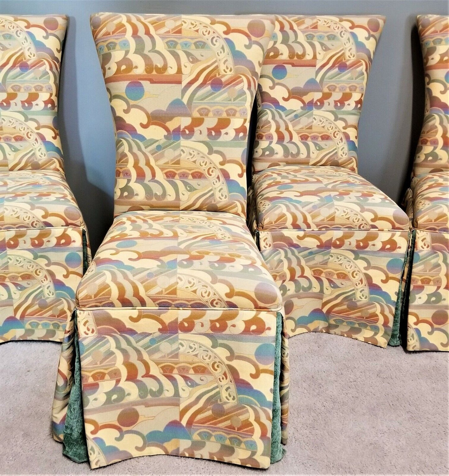 Set of 4 Beautifully Dual Layered Draped Parsons Upholstered Dining Chairs