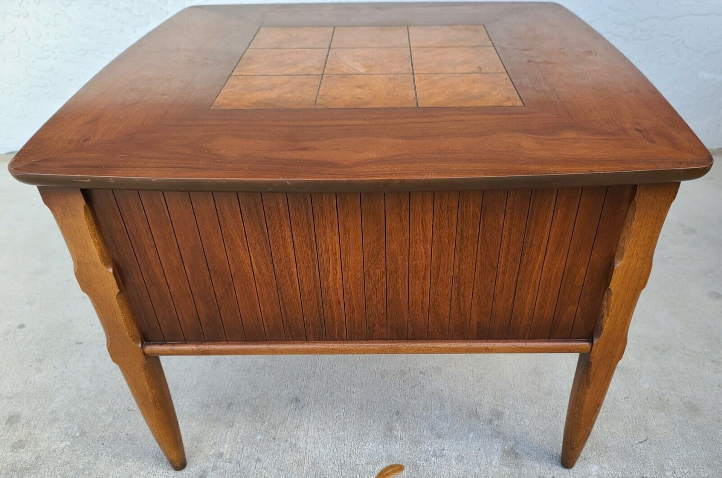 Vintage Mid Century LANE MCM Walnut and Burl Side End Table 2 Drawers 1923