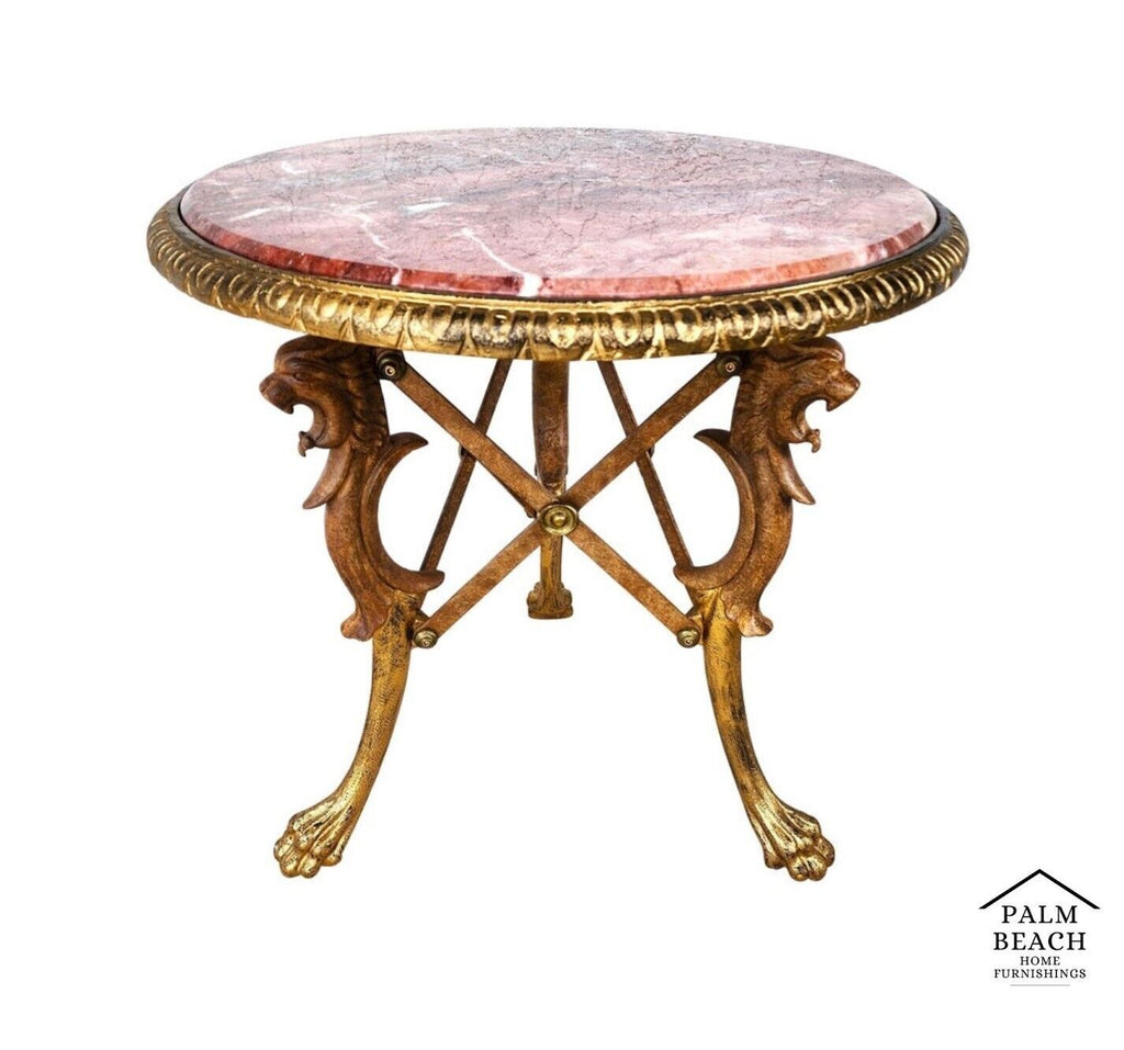 Gueridon Table Patinated and Gilt-Bronze with Marble Top