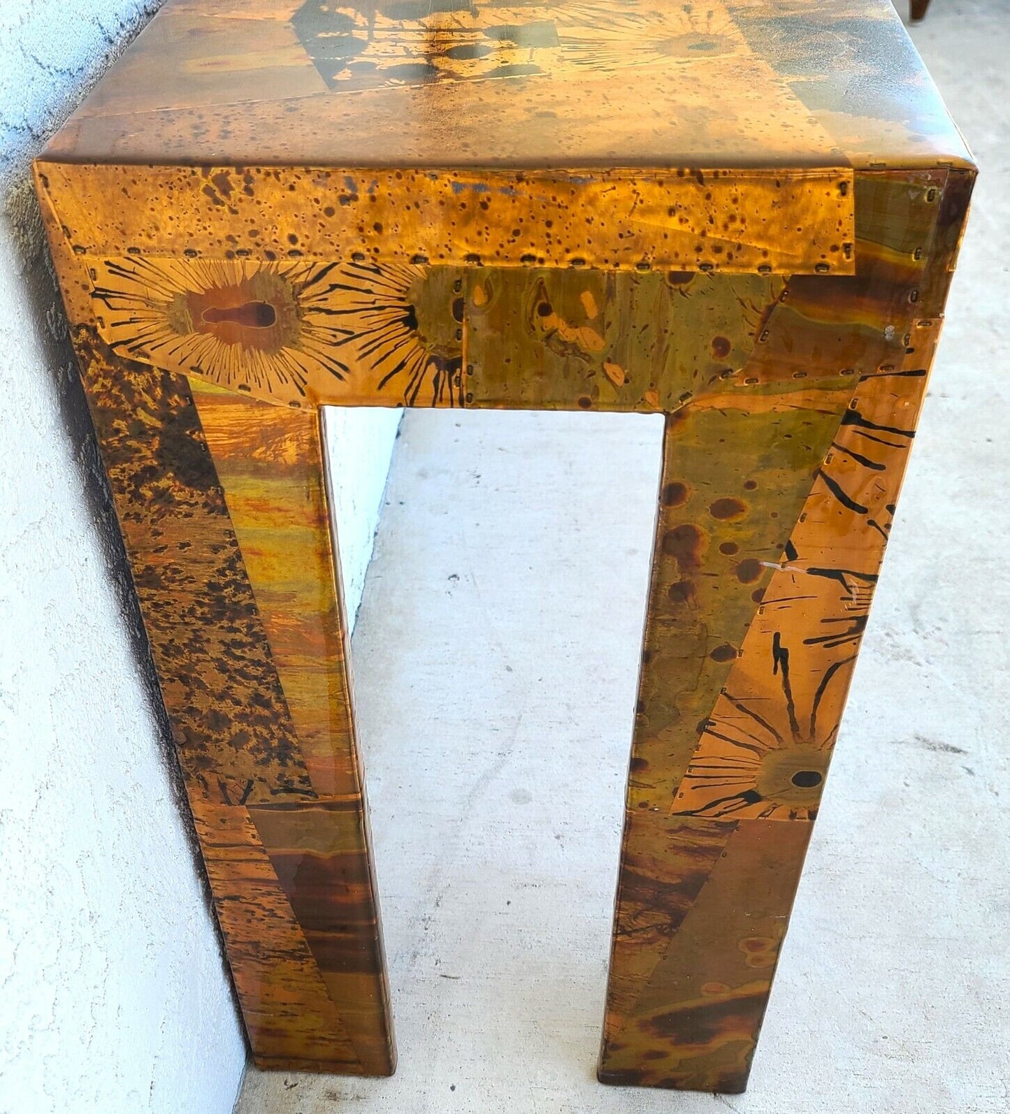 1970s Brutalist Copper Patchwork Console Table - Style of Paul Evans