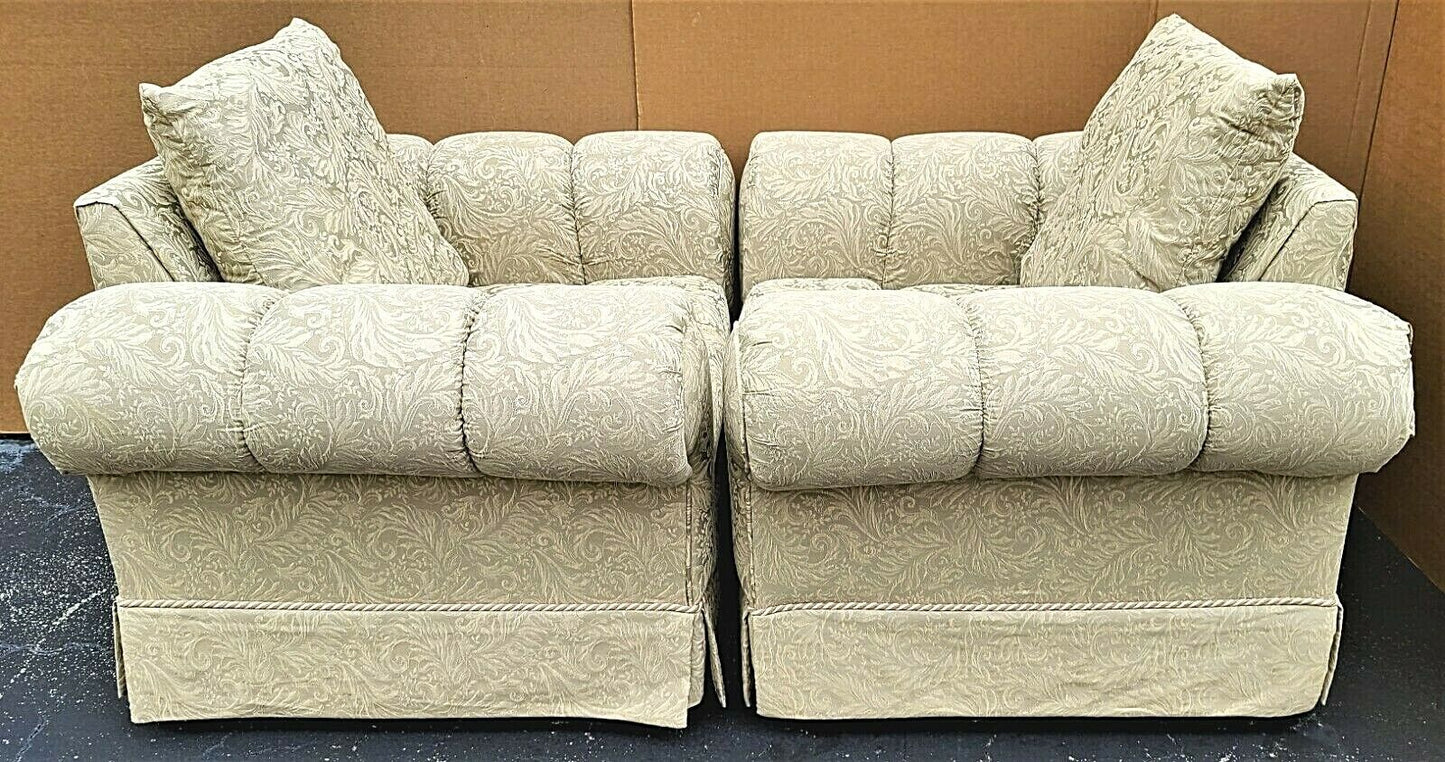 Pair of BARCLAY Tufted Roll Arm Oversized Damask Upholstered Lounge Club Chairs
