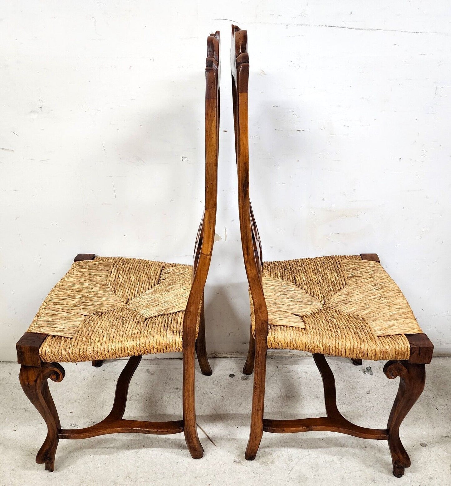 Italian Venetian Dining Chairs Walnut Rush Seat Hand Made (6)